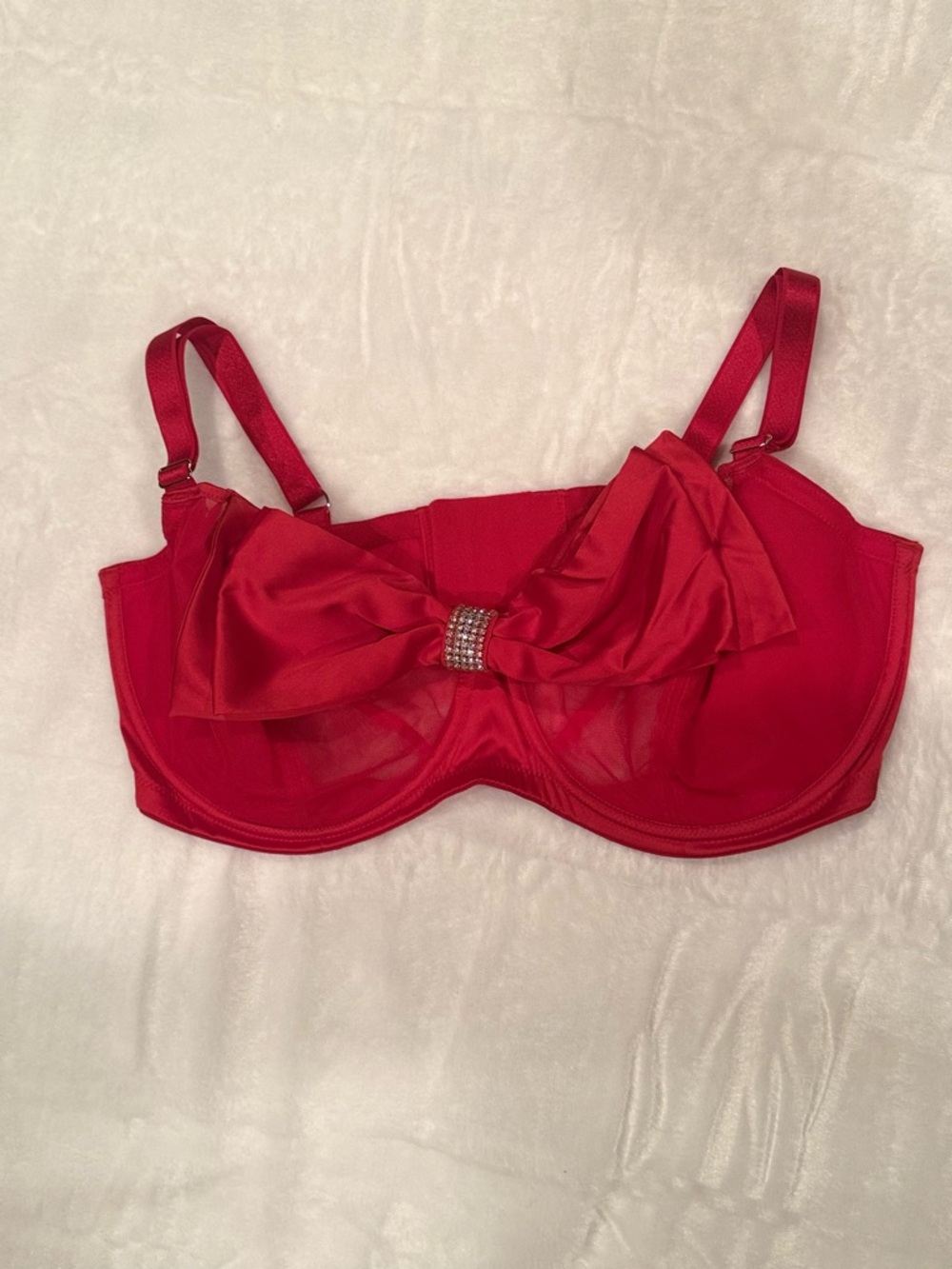 Victoria's Secret 38DDD Red Satin Bow Rhinestone Dream Angels Bra